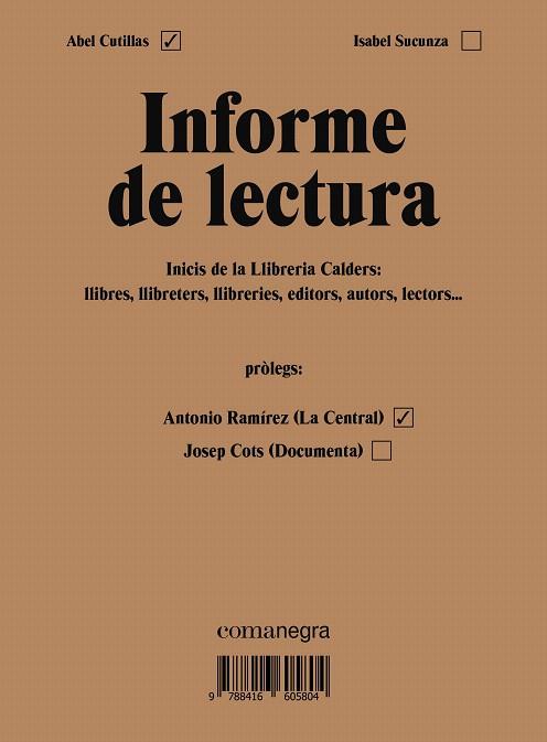 INFORME DE LECTURA | 9788416605804 | CUTILLAS,ABEL/SUCUNZA,ISABEL | Llibreria Geli - Llibreria Online de Girona - Comprar llibres en català i castellà