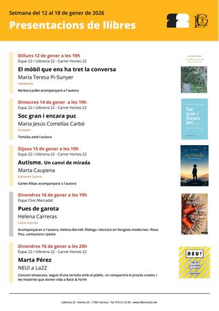 PRESENTACIONS SETMANA DEL 12 AL 18 DE GENER | Llibreria Geli - Llibreria Online de Girona - Comprar llibres en català i castellà