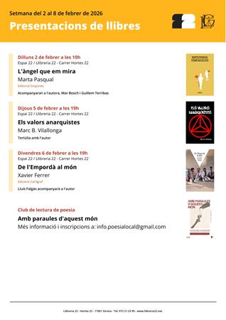 PRESENTACIONS SETMANA DEL 2 AL 8 DE FEBRER 2026 | Llibreria Geli - Llibreria Online de Girona - Comprar llibres en català i castellà