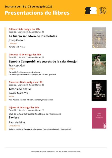PRESENTACIONS SETMANA DEL 19 al 24 DE MAIG  2026 | Llibreria Geli - Llibreria Online de Girona - Comprar llibres en català i castellà