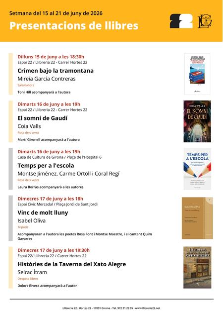 PRESENTACIONS SETMANA DEL 15 AL 21 E JUNY DE 2026 | Llibreria Geli - Llibreria Online de Girona - Comprar llibres en català i castellà