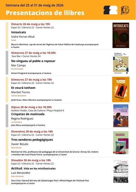 PRESENTACIONS SETMANA DEL 25 AL 31 DE MAIG 2026 | Llibreria Geli - Llibreria Online de Girona - Comprar llibres en català i castellà