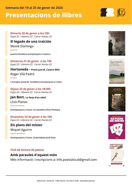 PRESENTACIONS SETMANA DEL 19 DE GENER AL 25 DE GENER 202 | Llibreria Geli - Llibreria Online de Girona - Comprar llibres en català i castellà