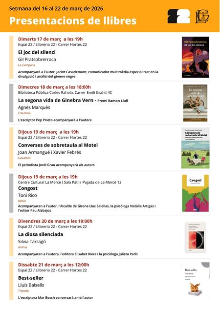 PRESENTACIONS SETMANA DEL 16 AL 22 DE MARÇ 2026 | Llibreria Geli - Llibreria Online de Girona - Comprar llibres en català i castellà