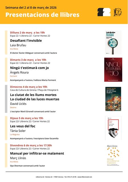PRESENTACIONS SETMANA DEL 02 AL 08 DE MARÇ 2026 | Llibreria Geli - Llibreria Online de Girona - Comprar llibres en català i castellà
