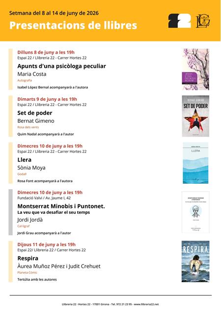 PRESENTACIONS SETMANA DEL 8 AL 14 DE JUNY 2026 | Llibreria Geli - Llibreria Online de Girona - Comprar llibres en català i castellà