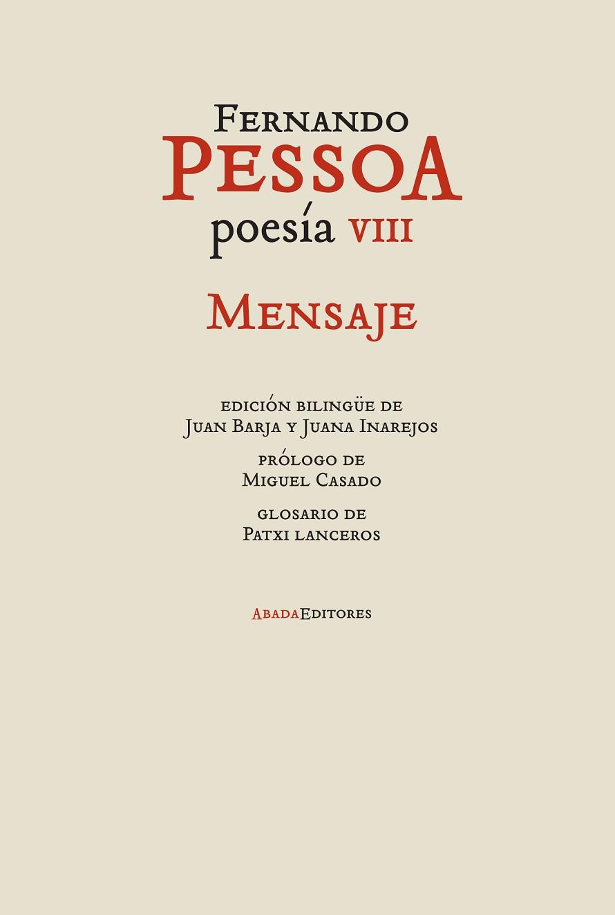 POESÍA VIII.MENSAJE | 9788416160594 | PESSOA,FERNANDO | Libreria Geli - Librería Online de Girona - Comprar libros en catalán y castellano