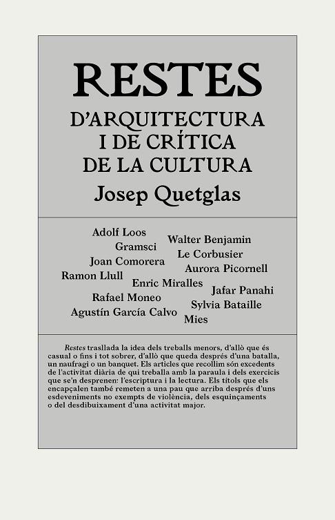 RESTES D'ARQUITECTURA I DE CRíTICA DE LA CULTURA | 9788494717420 | QUETGLAS,JOSEP | Llibreria Geli - Llibreria Online de Girona - Comprar llibres en català i castellà