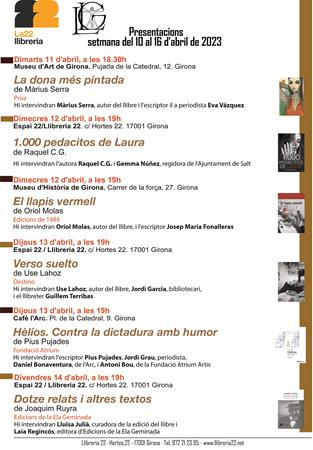 PRESENTACIONS SETMANA DEL 10 AL 16 D'ABRIL 2023 | Llibreria Geli - Llibreria Online de Girona - Comprar llibres en català i castellà