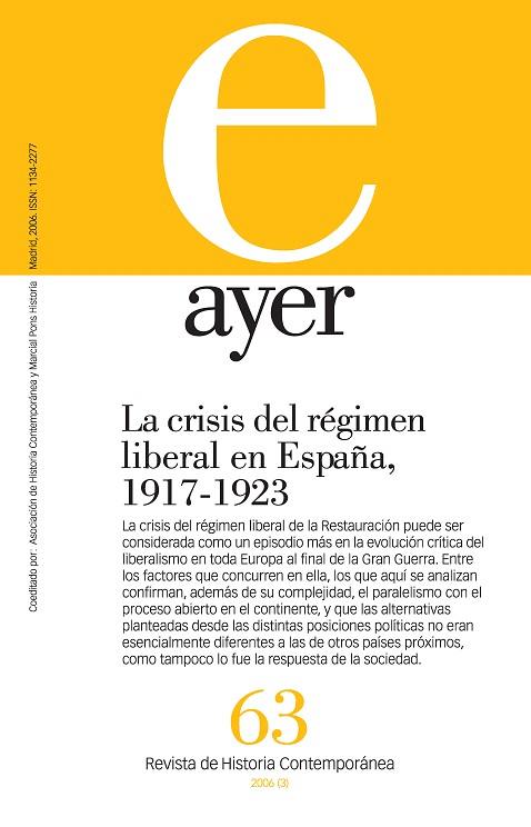 AYER-63.LA CRISIS DEL REGIMEN LIBERAL; 1917-1923 | 9788496467361 | Llibreria Geli - Llibreria Online de Girona - Comprar llibres en català i castellà