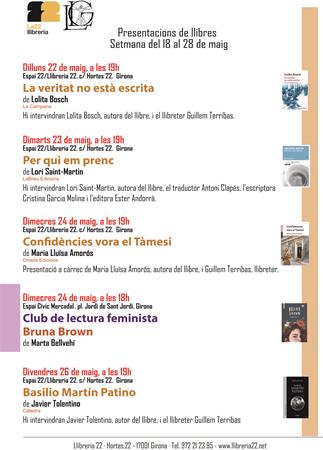 PRESENTACIONS SETMANA 22 A 28 DE MAIG 2023 | Llibreria Geli - Llibreria Online de Girona - Comprar llibres en català i castellà