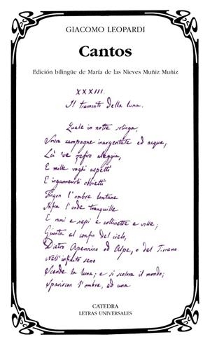 CANTOS(ED.BILINGUE DE MARIA DE LAS NIEVES MUÑIZ MUÑIZ) | 9788437626239 | LEOPARDI,GIACOMO | Libreria Geli - Librería Online de Girona - Comprar libros en catalán y castellano