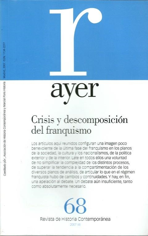 AYER-68.CRISIS Y DESCOMPOSICION DEL FRANQUISMO | 9788496467637 | SAZ CAMPOS,ISMAEL | Libreria Geli - Librería Online de Girona - Comprar libros en catalán y castellano