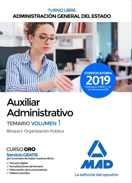 AUXILIAR ADMINISTRATIVO DE LA ADMINISTRACION GENERAL DEL ESTADO.TURNO LIBRE(TEMARIO-1.BLOQUE-1.EDICION 2019) | 9788414229002 | Llibreria Geli - Llibreria Online de Girona - Comprar llibres en català i castellà