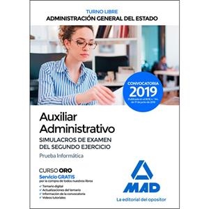AUXILIAR ADMINISTRATIVO DE LA ADMINISTRACIÓN GENERAL DEL ESTADO.TURNO LIBRE(SIMULACROS DE EXAMEN DEL SEGUNDO EJERCICIO.PRUEBA INFORMÁTICA.EDICION 2019 | 9788414220955 | ROCHA RODRÍGUEZ, ANTÓN/TOJEIRO ALCALA, CARLOS | Libreria Geli - Librería Online de Girona - Comprar libros en catalán y castellano