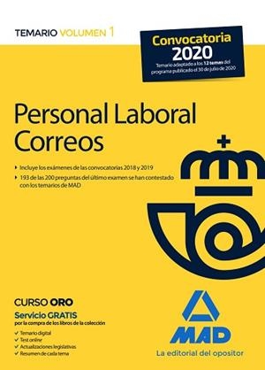 PERSONAL LABORAL DE CORREOS Y TELÉGRAFOS(TEMARIO-1.EDICIÓN 2020) | 9788414239407 | GUILLÉN GIL,LUIS IGNACIO/GUILLÉN DÍAZ,LOURDES ALEJANDRA | Libreria Geli - Librería Online de Girona - Comprar libros en catalán y castellano