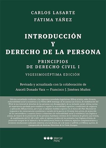 PRINCIPIOS DE DERECHO CIVIL-1.INTRODUCCIÓN Y DERECHO DE LA PERSONA(27ª EDICIÓN 2022) | 9788413814148 | LASARTE ALVAREZ,CARLOS | Libreria Geli - Librería Online de Girona - Comprar libros en catalán y castellano