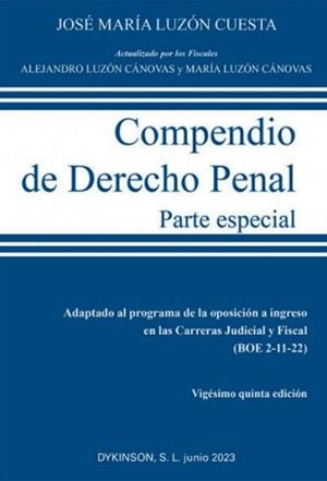 COMPENDIO DE DERECHO PENAL.PARTE ESPECIAL(25ª EDICIÓN 2023) | 9788411703222 | LUZÓN CUESTA,JOSÉ MARÍA | Libreria Geli - Librería Online de Girona - Comprar libros en catalán y castellano