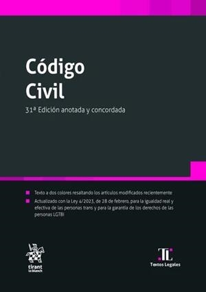 CÓDIGO CIVIL(31ª EDICIÓN ANOTADA Y CONCORDADA.EDICIÓN 2024) | 9788413135823 | BLASCO GASCÓ,FRANCISCO DE PAULA | Libreria Geli - Librería Online de Girona - Comprar libros en catalán y castellano
