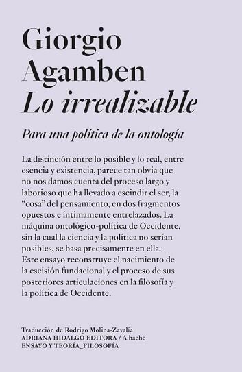 LO IRREALIZABLE | 9786316615138 | AGAMBEN,GIORGIO | Libreria Geli - Librería Online de Girona - Comprar libros en catalán y castellano