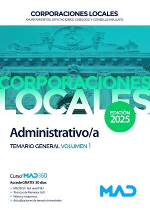 ADMINISTRATIVO/A DE AYUNTAMIENTOS,DIPUTACIONES Y OTRAS CORPORACIONES LOCALES.TEMARIO-1(EDICIÓN 2025) | 9788414298404 | Llibreria Geli - Llibreria Online de Girona - Comprar llibres en català i castellà