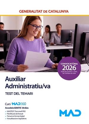 AUXILIAR ADMINISTRATIU/VA GENERALITAT DE CATALUNYA(TEST DEL TEMARI.EDICIÓ 2026) | 9791370287054 | Llibreria Geli - Llibreria Online de Girona - Comprar llibres en català i castellà