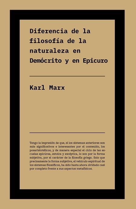 DIFERENCIA ENTRE LA FILOSOFÍA DE LA NATURALEZA EN DEMÓCRITO Y EN EPICURO | 9791388115141 | MARX, KARL | Llibreria Geli - Llibreria Online de Girona - Comprar llibres en català i castellà
