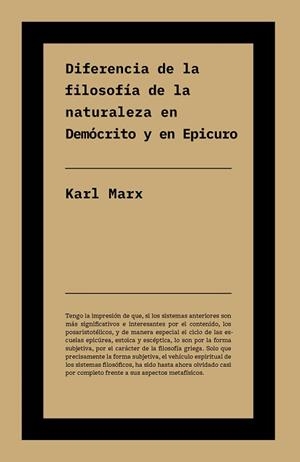 DIFERENCIA ENTRE LA FILOSOFÍA DE LA NATURALEZA EN DEMÓCRITO Y EN EPICURO | 9791388115141 | MARX, KARL | Llibreria Geli - Llibreria Online de Girona - Comprar llibres en català i castellà