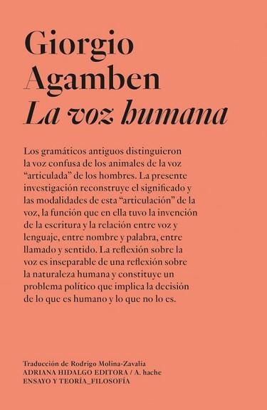 LA VOZ HUMANA | 9791399191141 | AGAMBEN, GIORGIO | Libreria Geli - Librería Online de Girona - Comprar libros en catalán y castellano